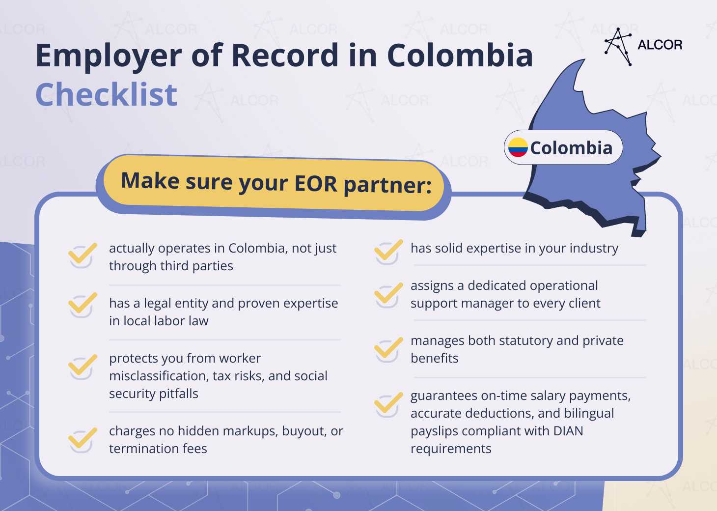Checklist for choosing an EOR provider in Colombia: local presence, cost structure, customer support