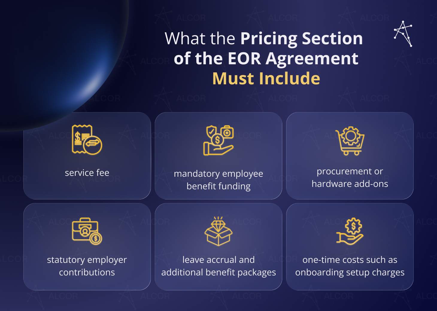 Key aspects that the pricing section of the EOR contract must include.